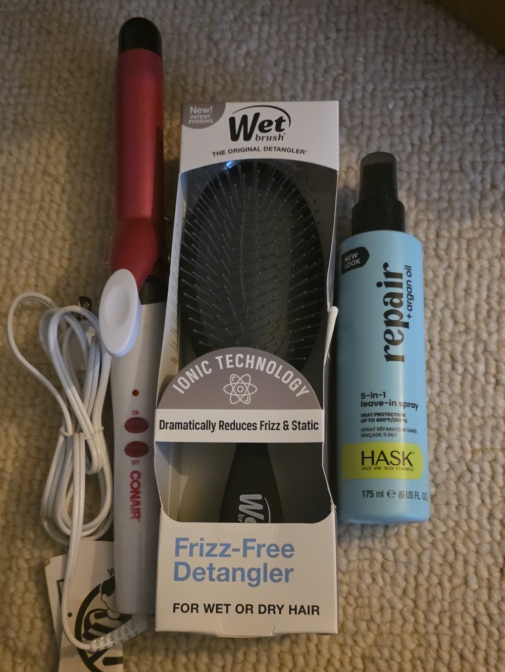 Wet Brush Frizz-Free Brush Hask 5n1 Conair Crurly Iron Bundle